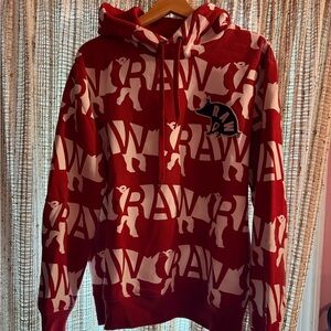 RAW Red and White Graffiti Print Pullover Sweater